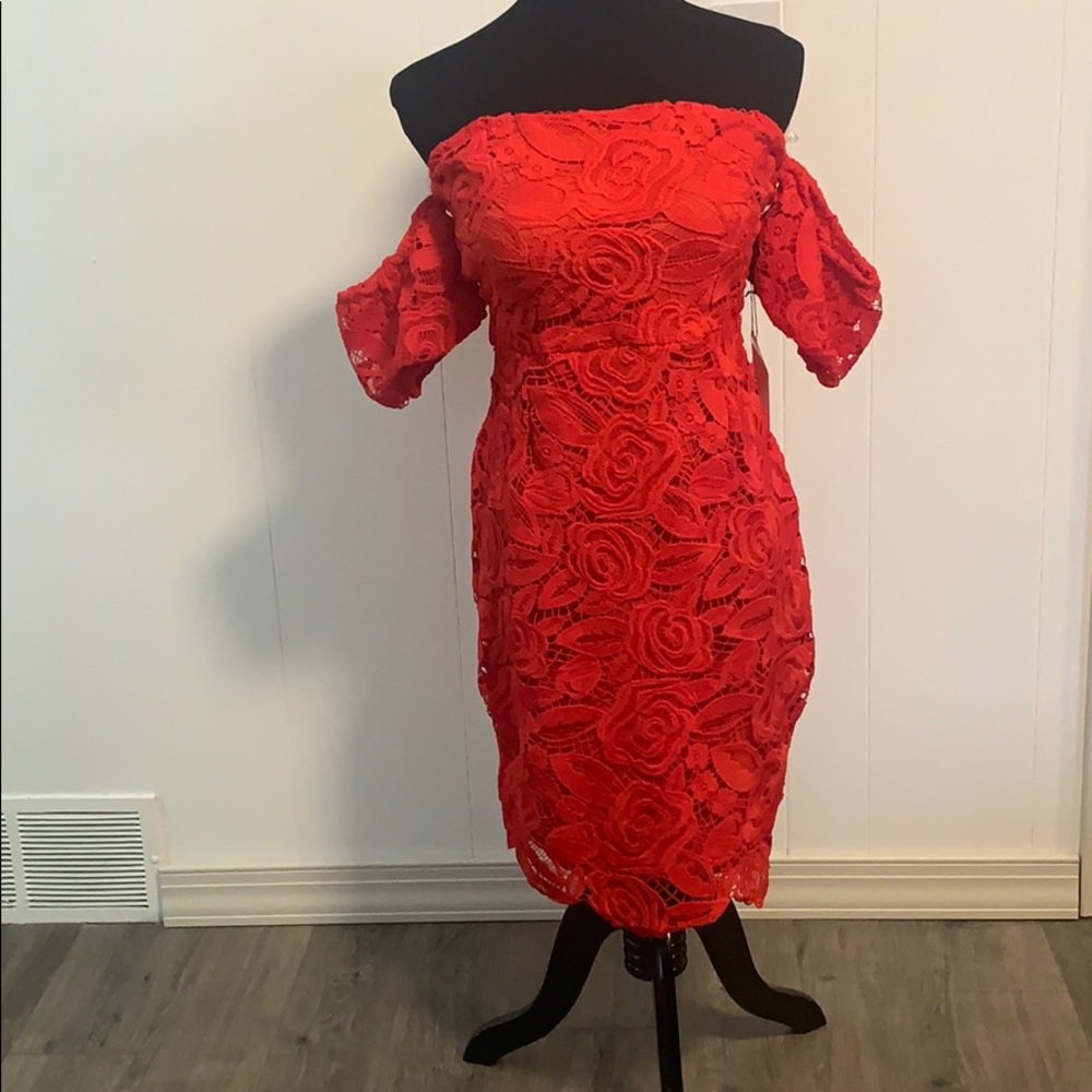 Off the shoulder red mini dress